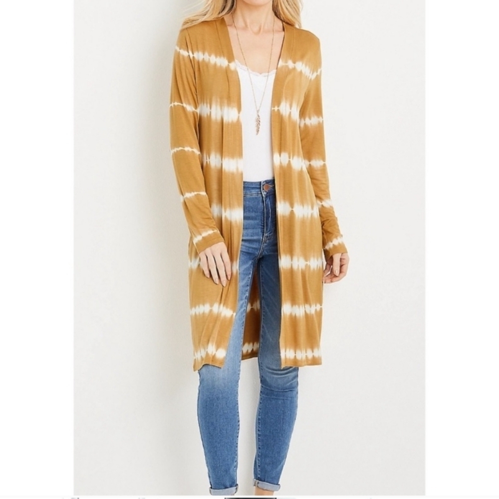 Maurices Gold/Mustard & White Tie Dye Duster Cardigan, NWOT, Sz S